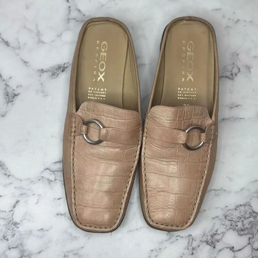 Geox Respira Pink Faux Croc Leather Mules 38